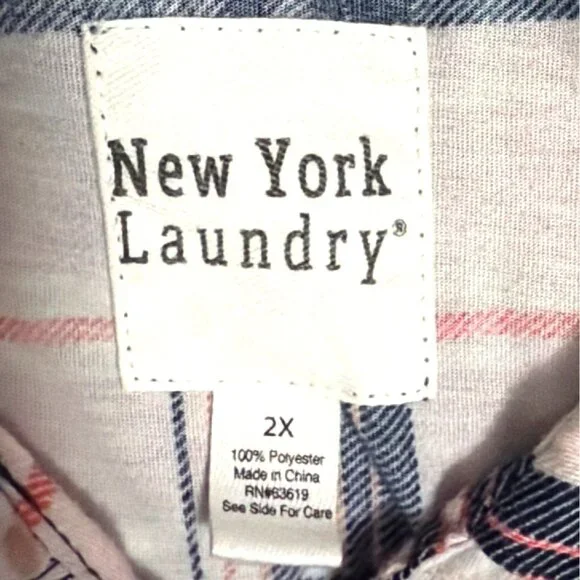 New York Laundry 2X Sleeveless Plaid Shirt With Lace-Up Front & Pockets Pink/Blu - Picture 3 of 5